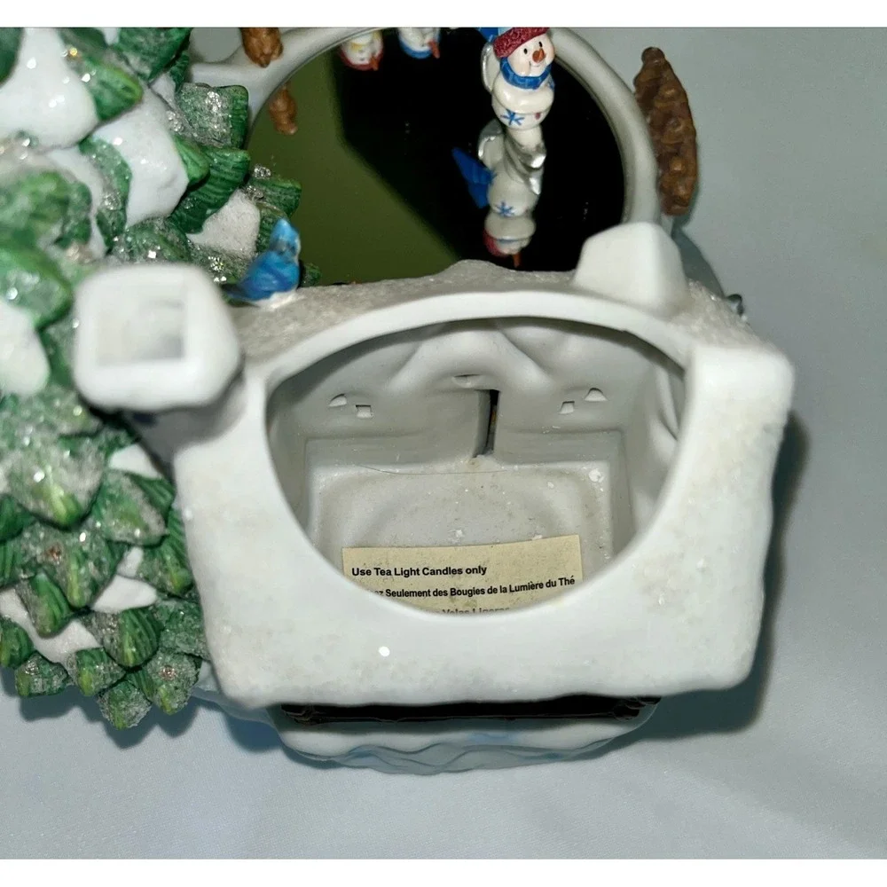 Home Interiors Musical Lighted Winter Scene Skating Snowman Figurine Works Great